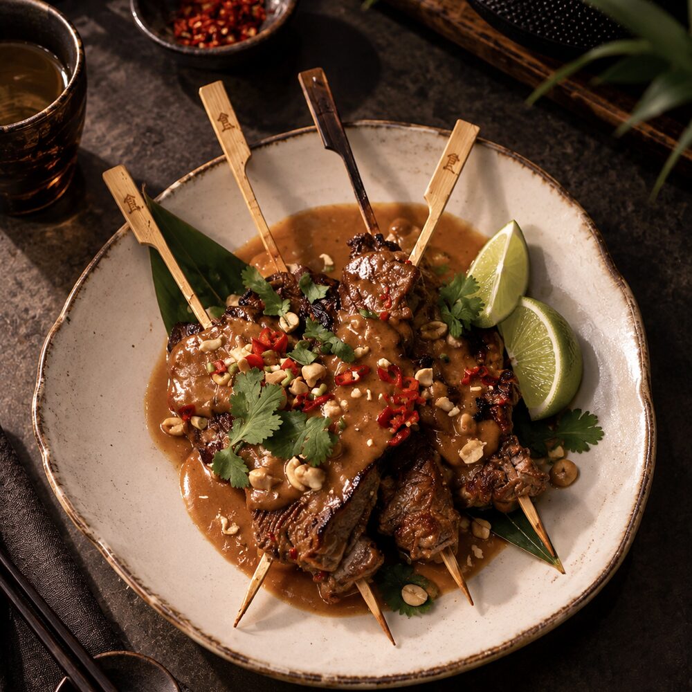 Asijské hovězí satay s arašídovou omáčkou